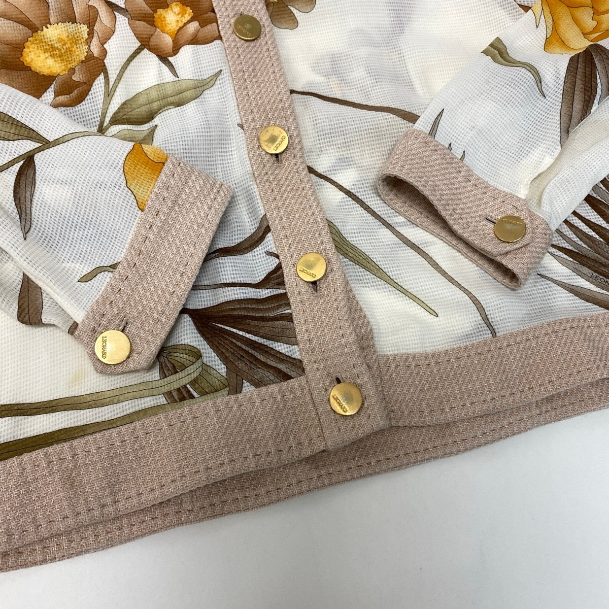 2g18 LEONARD FASHION レオナール シアージャケット 美しい花柄プリント リネンブレンド サイズ13R マルチカラー レディースu02t