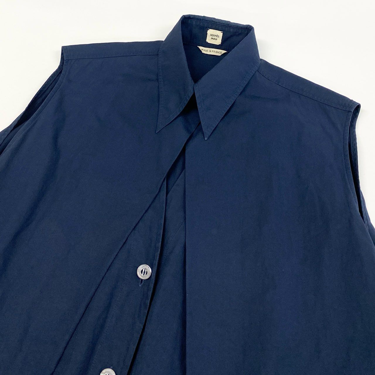 b23 HERMES エルメス レイヤード シャツワンピース サイズ38 ネイビー Layered Shirt Dress フランス製t18r