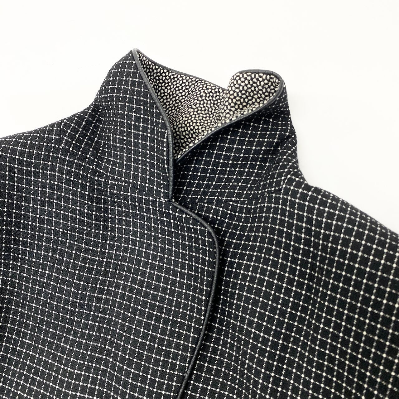 62e12 Christian Dior クリスチャンディオール テーラードジャケット  レザーパイピング チェック柄 総柄 サイズ9 ブラック ホワイト レディース 女性用o07t