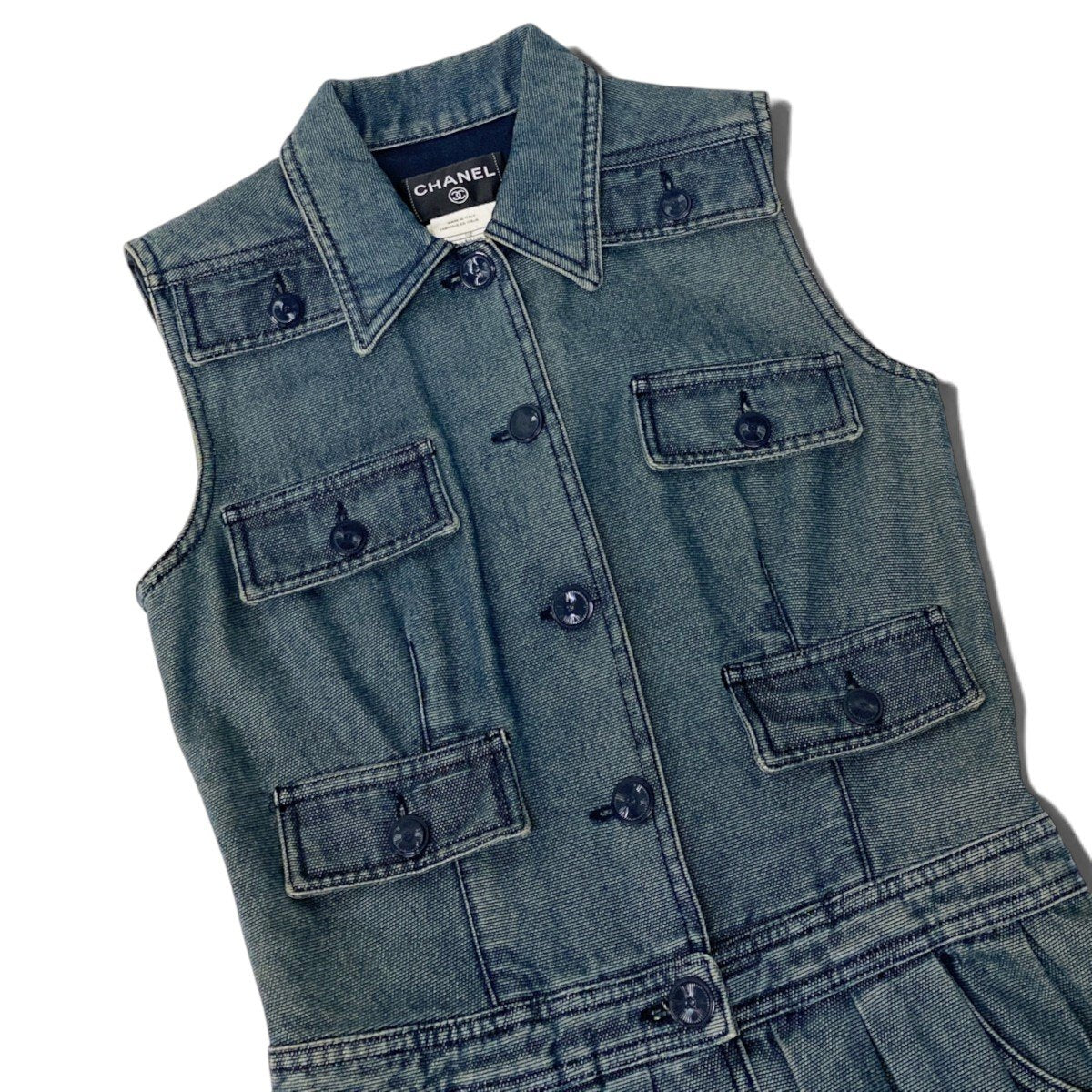 Ci13 CHANEL シャネル 01P CCボタン デニム ロングワンピース Vintage CC Button Denim Dress Size 36 インディゴブルーt18r