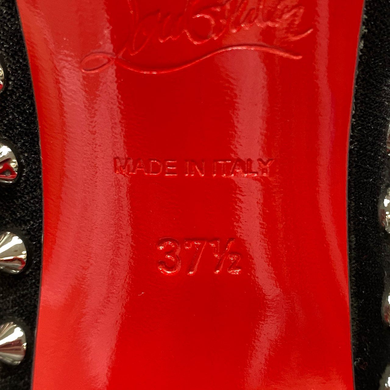 8k6 Christian Louboutin クリスチャンルブタン FOLLIS SPINKES スタッズパンプス 3161133 サイズ37.5 ブラック ベルベット レディース 女性用 シューズ 靴