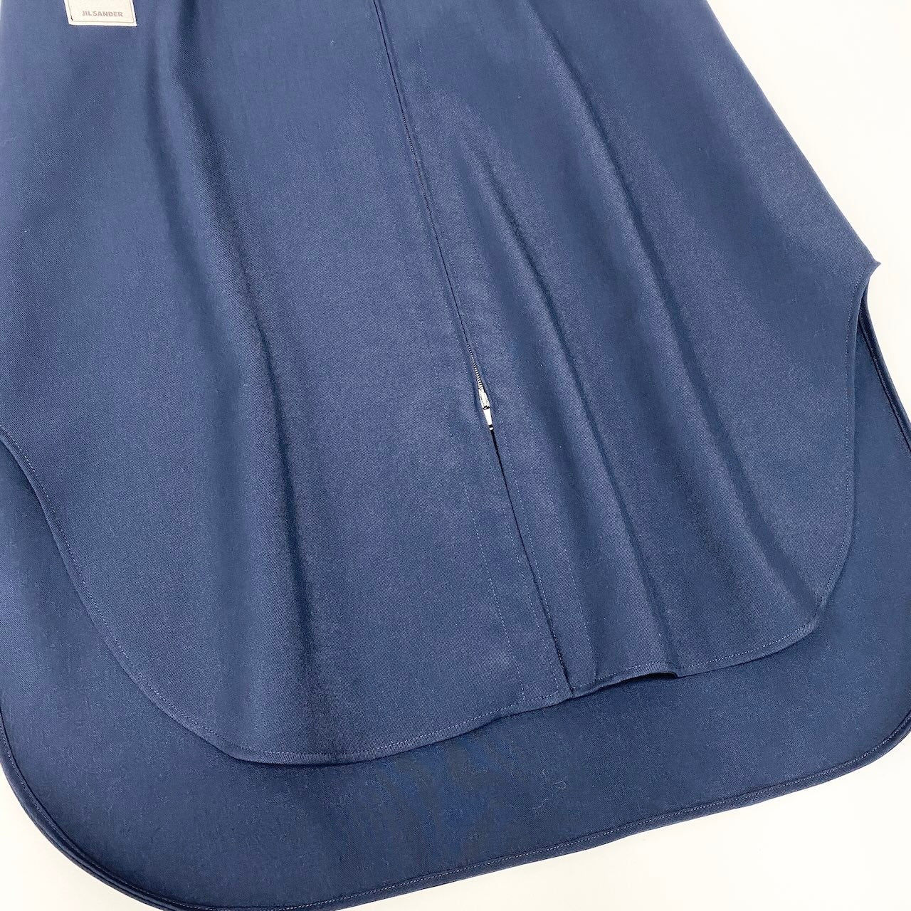 13f6 E JIL SANDER ジルサンダー 2019年 オープンカラージップワンピース 半袖 サイズ32 ネイビー ウール100％ レディース 女性用u02t