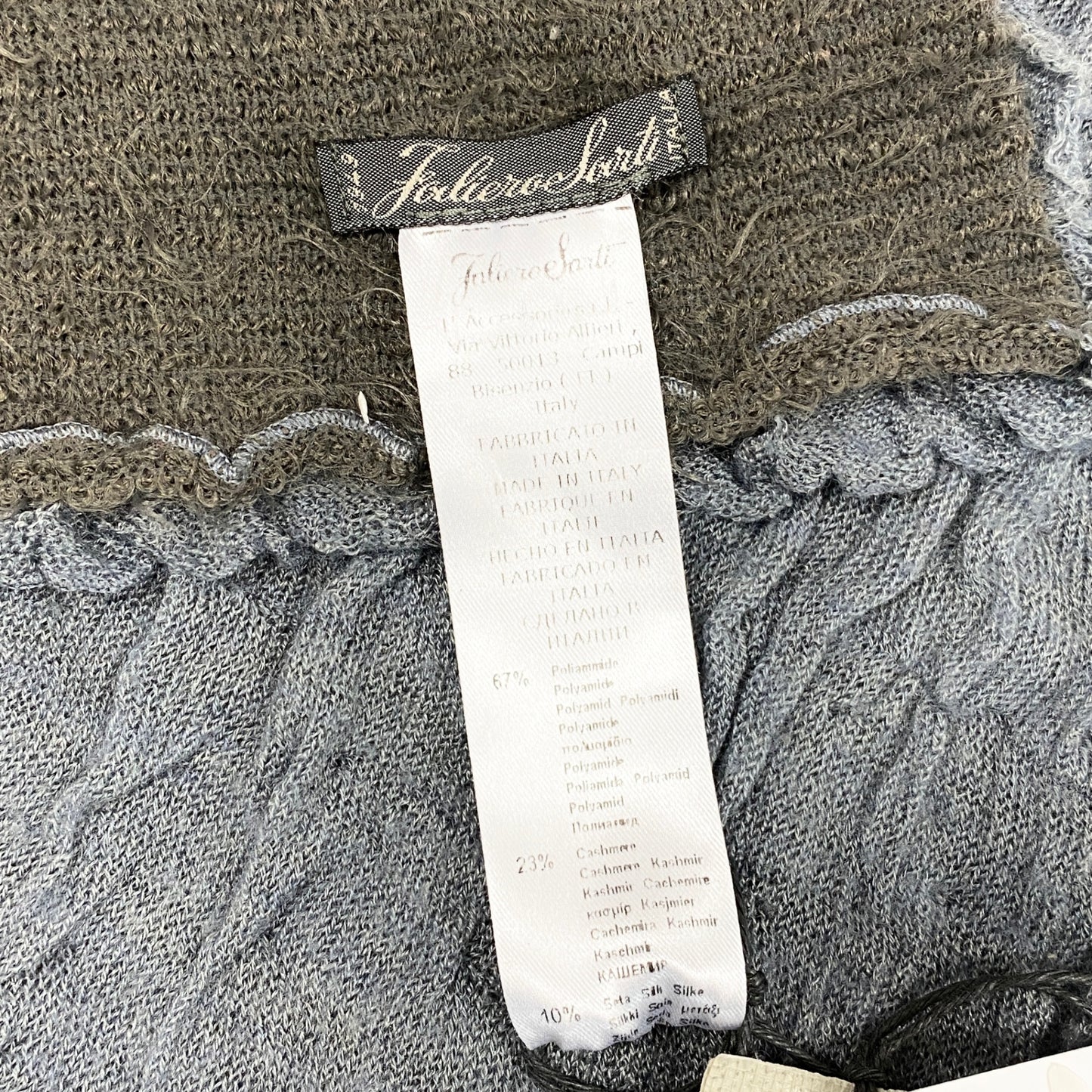 35L19《タグ付き》 Faliero Sarti ファリエロサルティ 大判マフラー ドッキングデザイン ストール 40×160 ブルー系 カシミヤ混 ユニセックス 男女兼用k02i