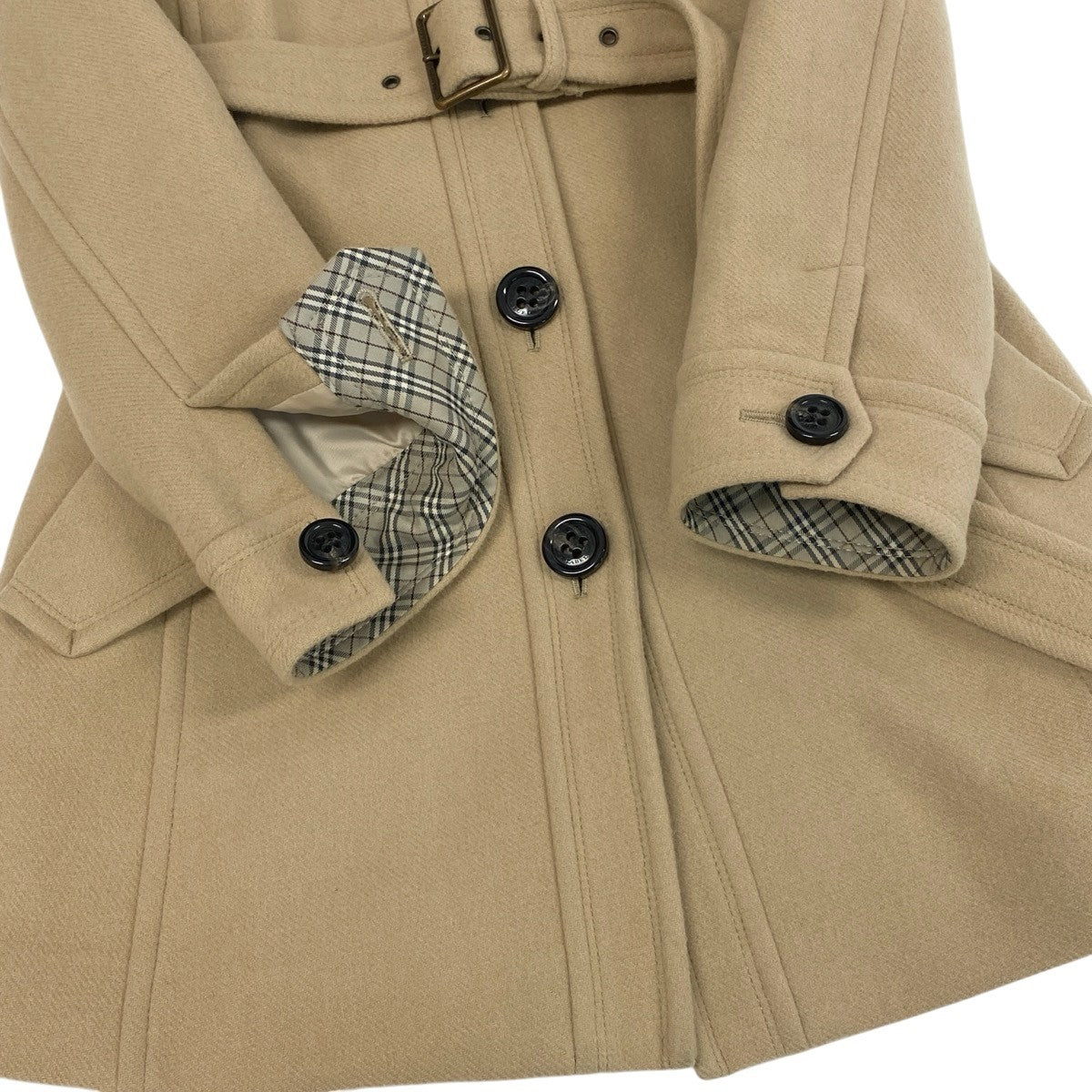 j23 BURBERRY BLUE LABEL スタンドカラーフーディーウールコート アウター 38サイズ ベージュ レディース 女性用u02t
