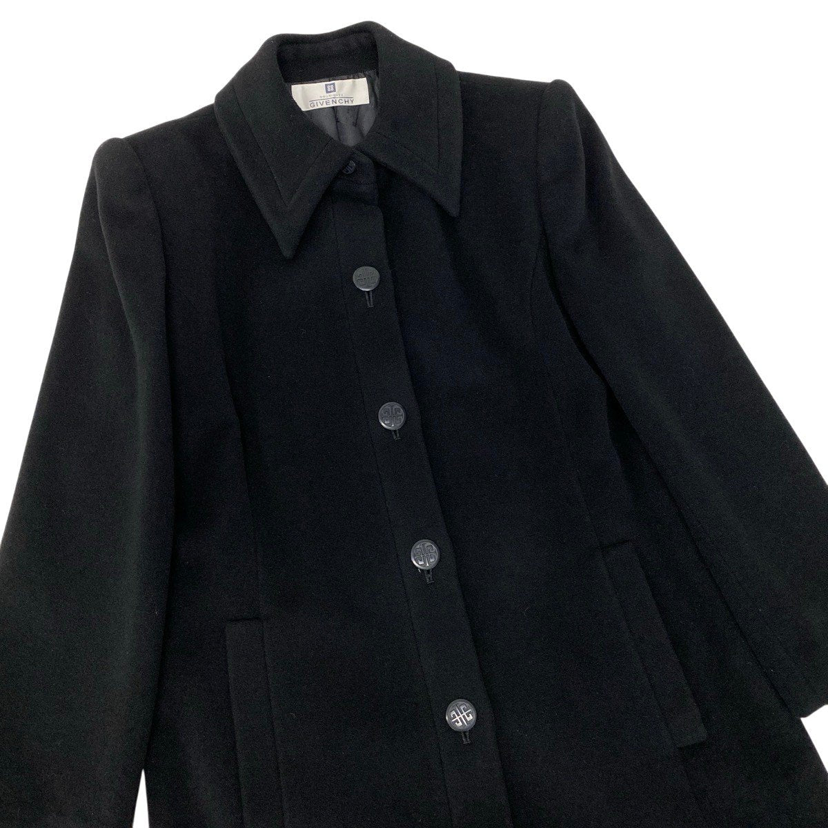2g14 GIVENCHY ジバンシィ ステンカラーコート ロングコート ラム/カシミヤ混 サイズ42 ブラック レディースu02t