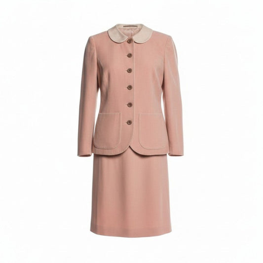 15c24 Mademoiselle Dior マドモアゼル ディオール スカートセットアップ ジャケット タイトスカート 丸襟 Sサイズ ピンク系 レディース 女性用o07t