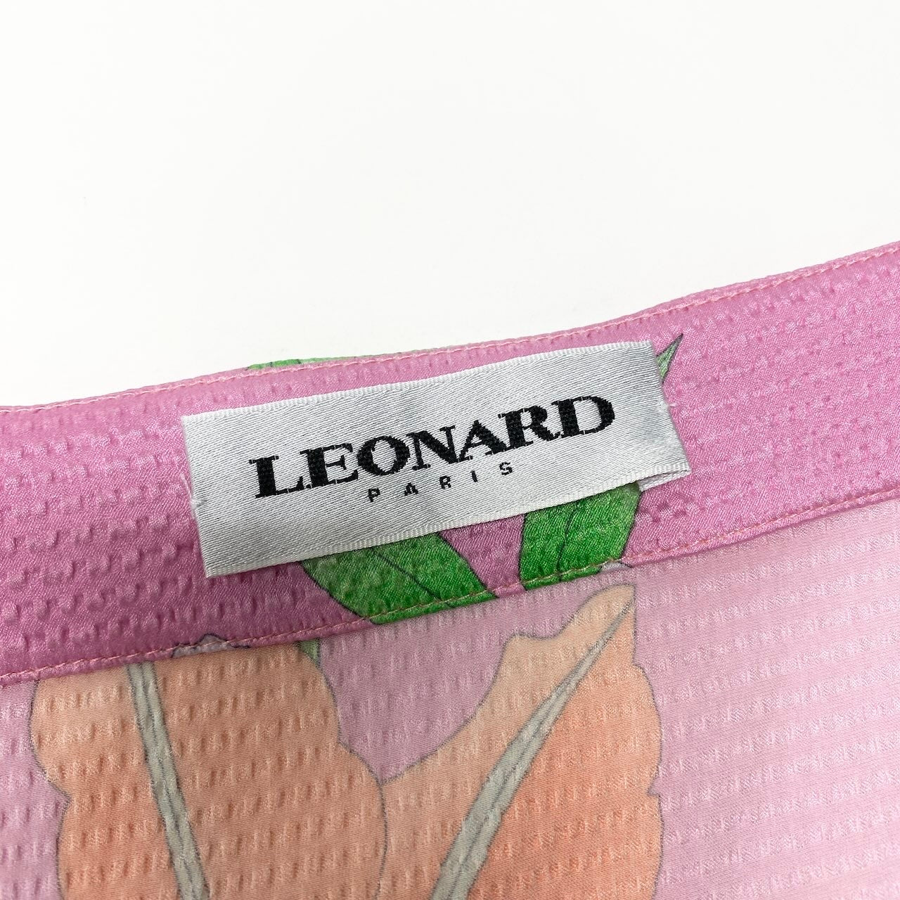 22d12 LEONARD PARIS レオナール ノースリーブカットソー トップス 美しい花柄プリント シルクブレンドイタリア製 サイズ38 ピンク レディース 女性用u02t