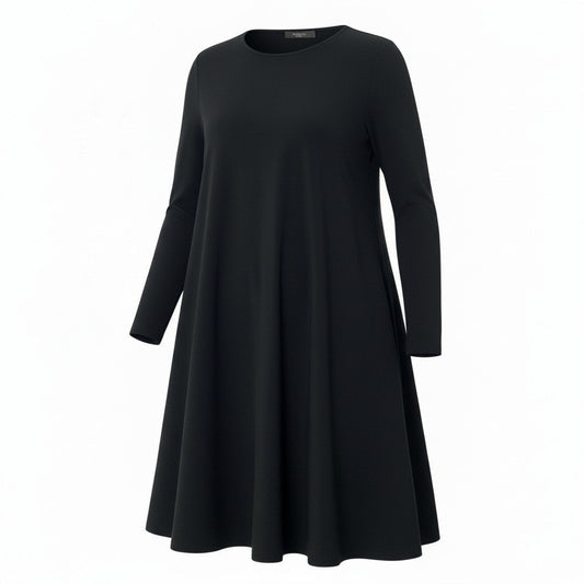 60c6 【美品】WEEKEND MaxMara ウィークエンド マックスマーラ 2025年 長袖ワンピース 膝丈 フレアワンピース Lサイズ ブラック レディース 女性用u02t