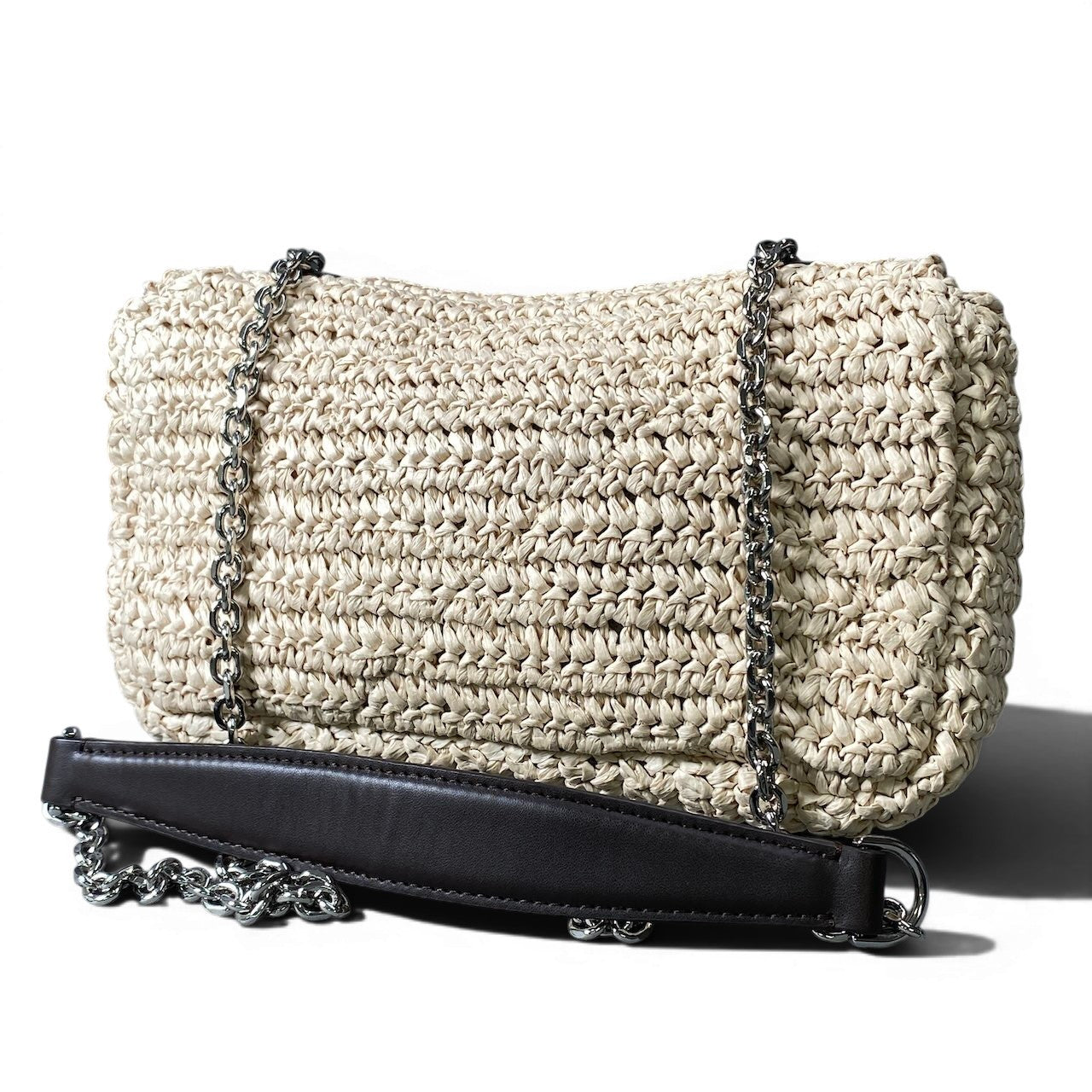 g14 【美品】EMPORIO ARMANI ショルダーバッグ マトラッセ ストローバッグ ベージュ レディース 女性用k02i