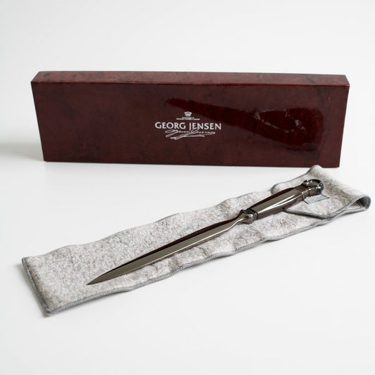 k10《美品》 GEORG JENSEN ジョージジェンセン 持ち手STERLING SILVER ペーパーナイフ レターオープナー スターリングシルバー 925 保存袋 箱付き Paper Knifet18r