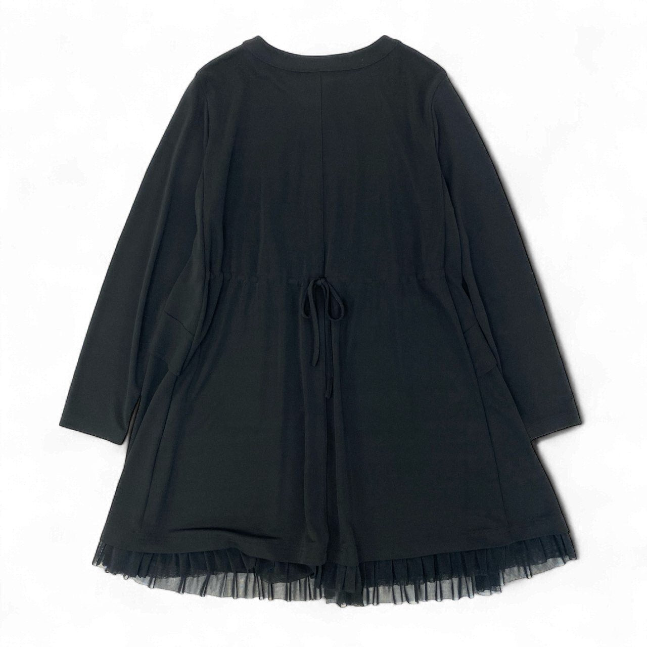 52k23《美品》 TOKUKO 1er VOL トクコプルミエヴォル ノーカラー ロングシャツワンピース ストレッチ○ 裾フリル 長袖 レディース 女性用 9 ブラックu02t