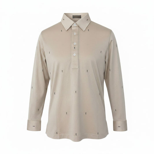 41g18 YVES SAINT LAURENT イヴサンローラン YSLロゴ 長袖ポロシャツ サイズM ベージュ コットン100％ メンズ 紳士服o07t
