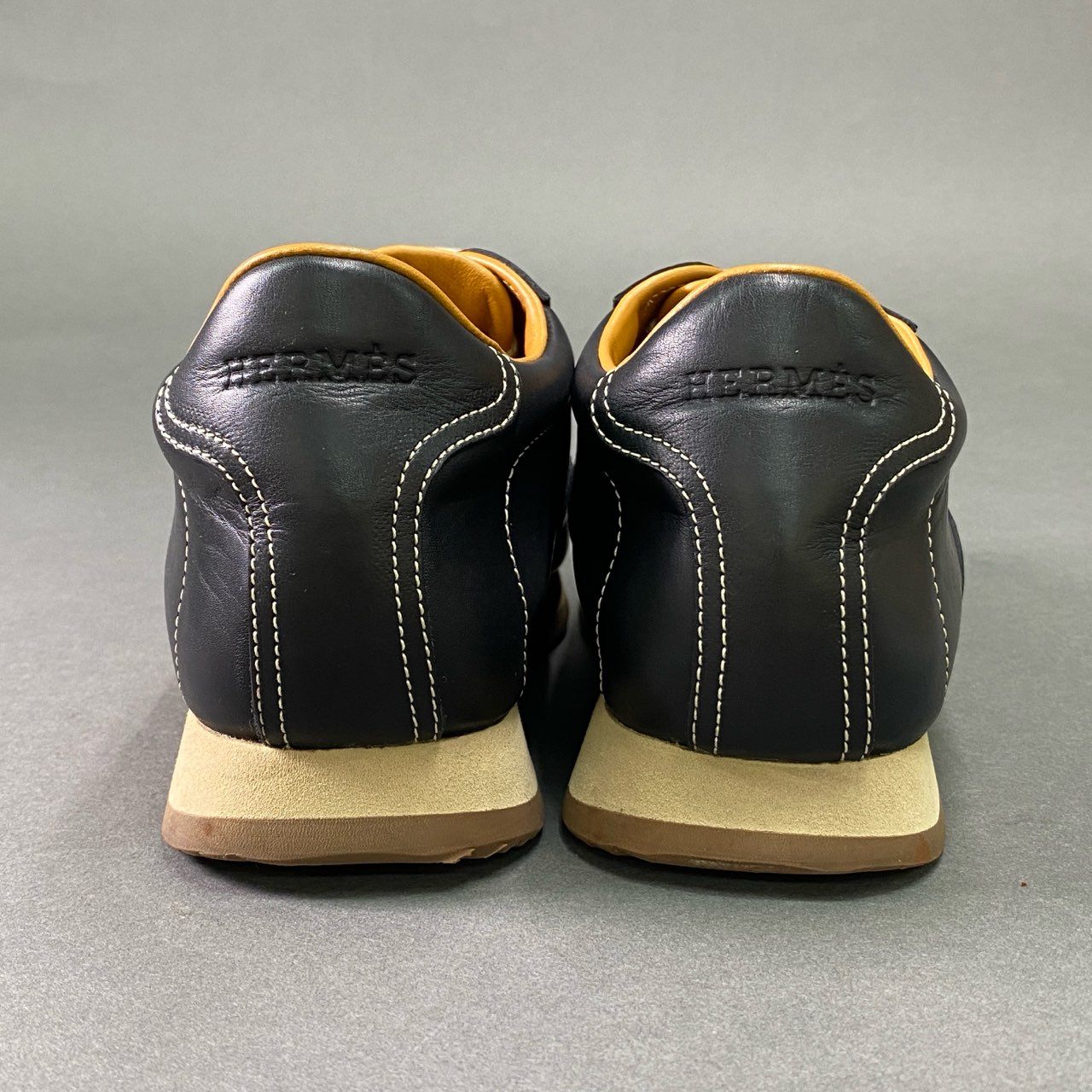 3k12 HERMES エルメス クイック レザー ローカットスニーカー 37 約22cm ブラック Leather Sneakers イタリア製 Hロゴ