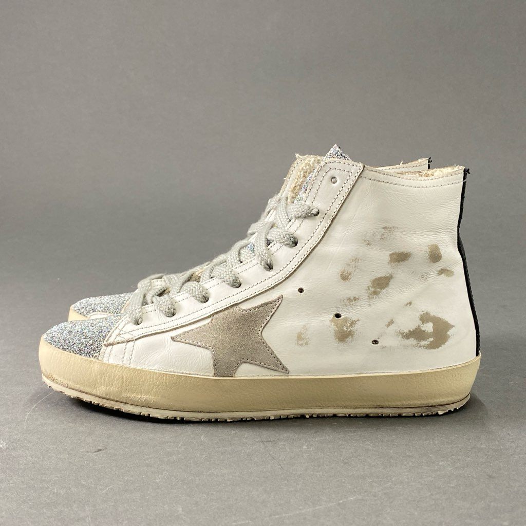 3d21 【美品】 GOLDEN GOOSE ゴールデングース GGDB FRABCY ハイカットスニーカー 35 ホワイト レザー グリッター ヴィンテージ加工