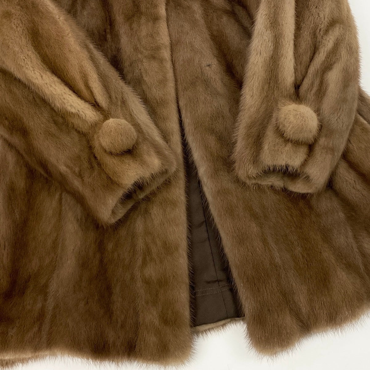 52f10 EMBA エンバ パステルミンク ファーコート ボンボリボタン サイズ11 茶系 本毛皮 Pastel Mink Fur Coatt18r