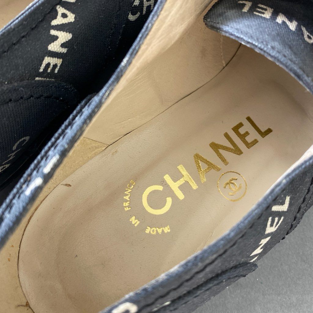 1h4 CHANEL シャネル キャンバス ロゴプリント レースアップシューズ サイズ36 1/2 ブラック キャンバス レディース