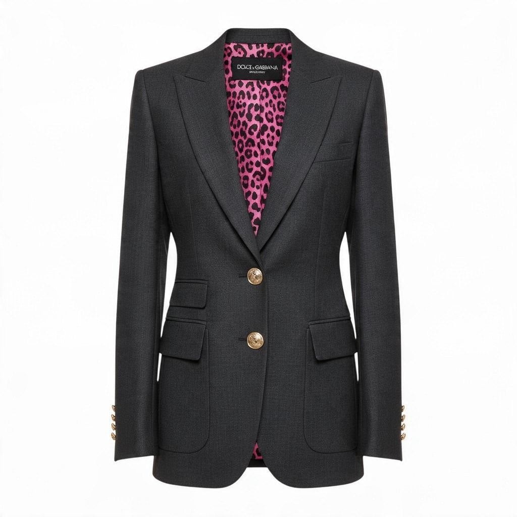 j16 DOLCE＆GABBANA  テーラードジャケット ブレザー ロゴボタン イタリア製 42サイズ ダークグレー レディース 女性用u02t