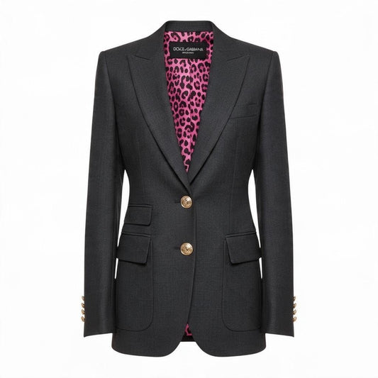 j16 DOLCE＆GABBANA  テーラードジャケット ブレザー ロゴボタン イタリア製 42サイズ ダークグレー レディース 女性用u02t