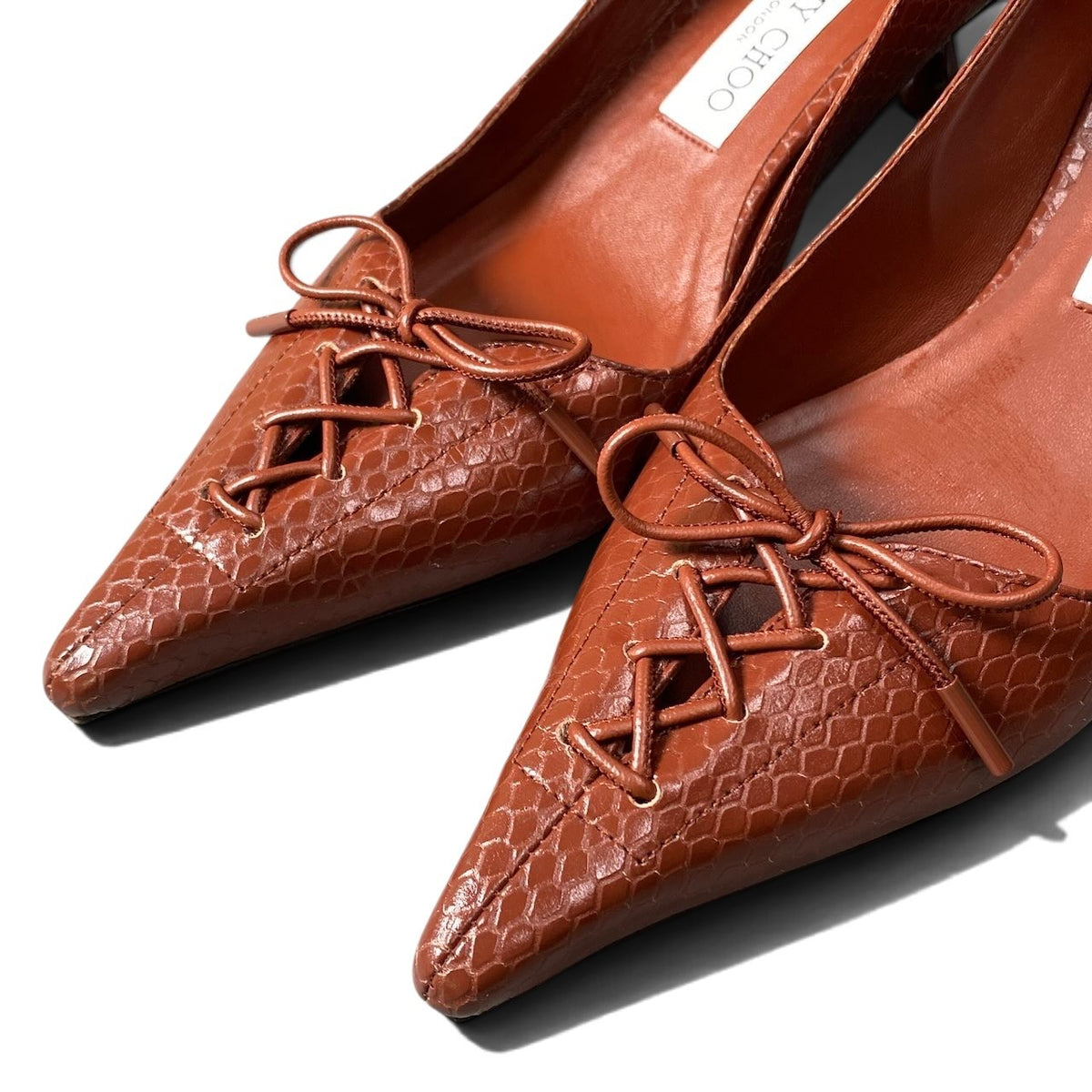 h10 JIMMY CHOO Searlett 50 スネークスキンプリント スカーレット 37サイズ ブラウン レザー レディース 女性用k02i