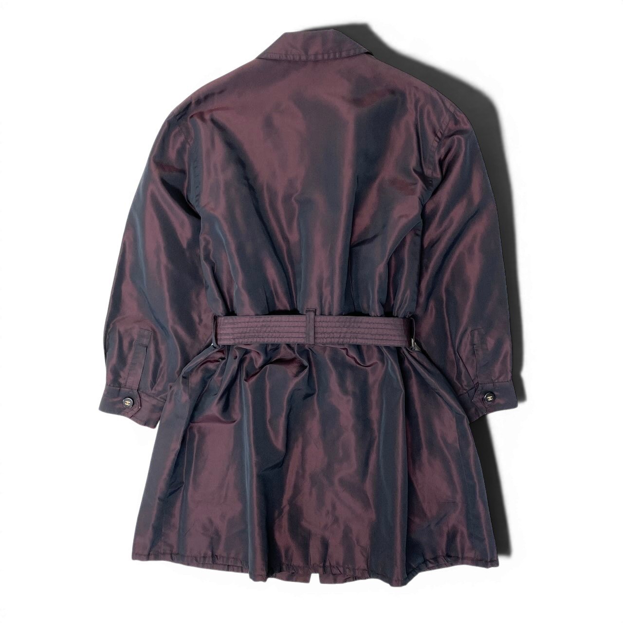 Cf9 CHANEL シャネル ヴィンテージ ココボタン シルクタフタコート Vintage CC Silk Taffeta Coat ボルドーt18r