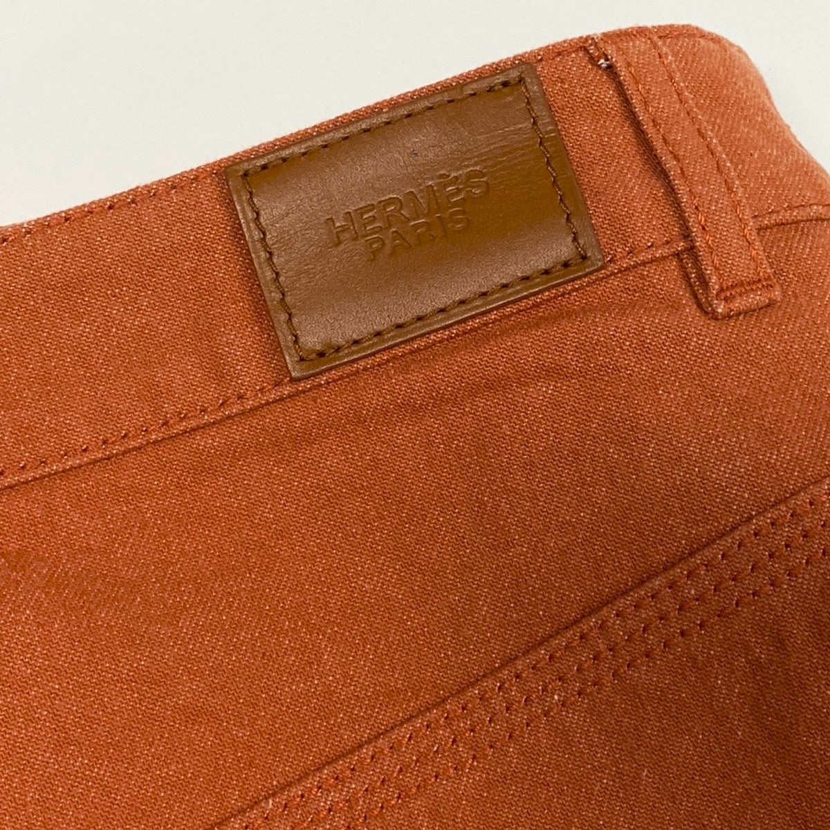 Ef27 【美品】 HERMES エルメス デニムスカート ミニスカート ステッチ サイズ38 オレンジ レディースk02i