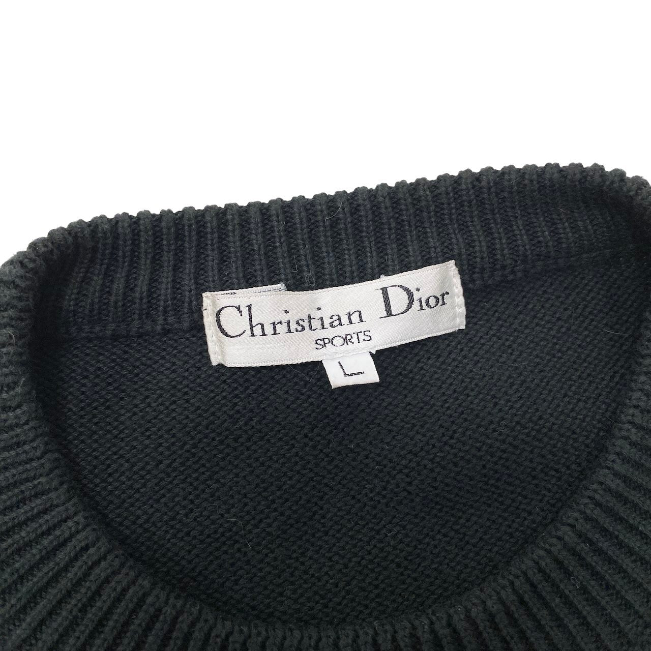 61g4 Christian Dior SPORTS クリスチャンディオール クルーネック ニットセーター ロングスリーブ サイズL ブラック コットン100％o07t