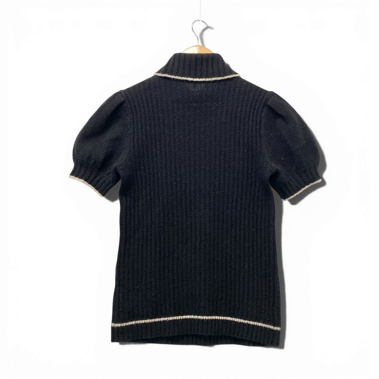 70b16 GUCCI グッチ 半袖パフスリーブニットセーター ハイネックニットセーター トップス Lサイズ ブラック レディース 女性用u02t