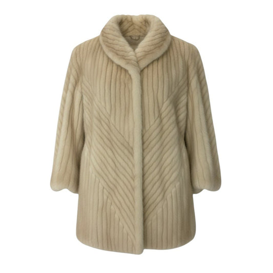 70c24 CELINE セリーヌ パールミンク ファーコート ホワイト 最高級本毛皮 Pearl Mink Fur Coat トリオンフ刺繍 毛質◎t18r