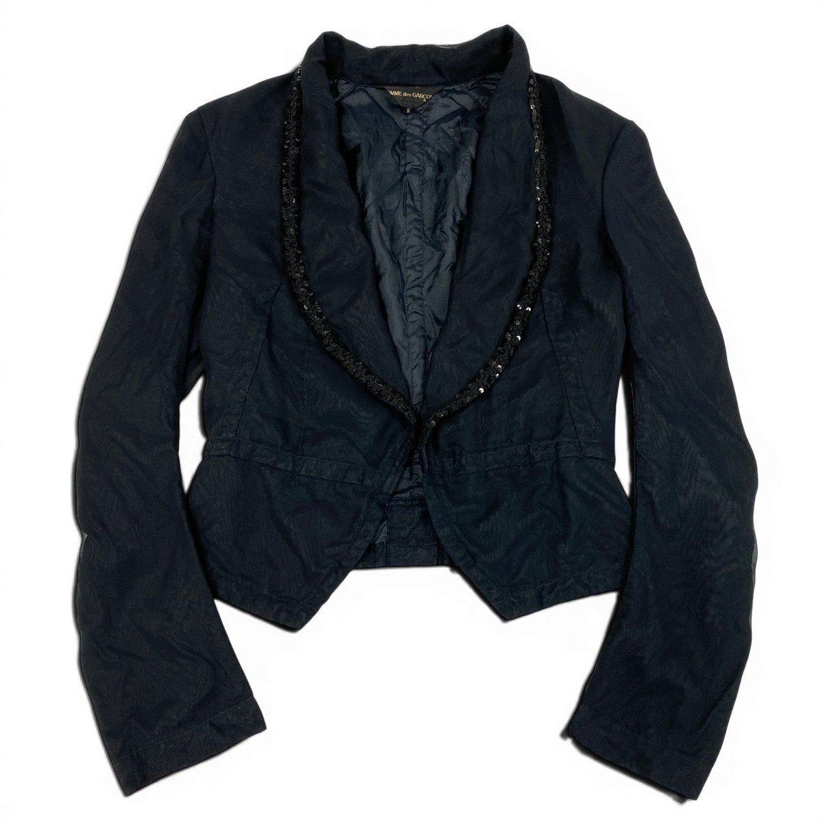 Ag23 COMME des GARCONS AD2005 クロップドジャケット スパンコール メッシュ Sサイズ ブラック ポリエステル100％ レディース 女性用ta2