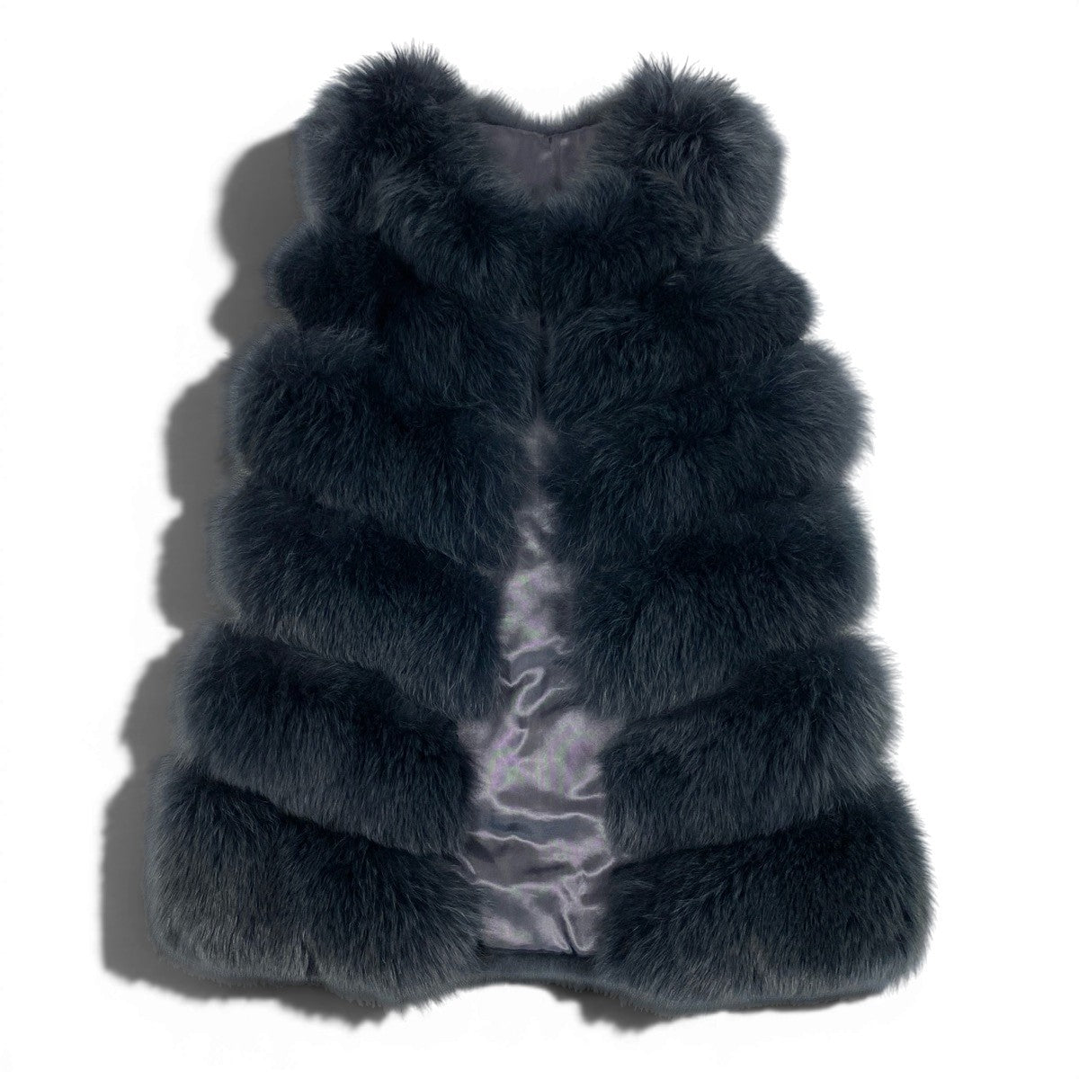 32f11 saga furs ROYAL サガファー ロイヤル サガフォックス 毛皮ベスト ロングベスト フォックスファー ボリューム◎ サイズFREE ネイビー系 レディースu02t