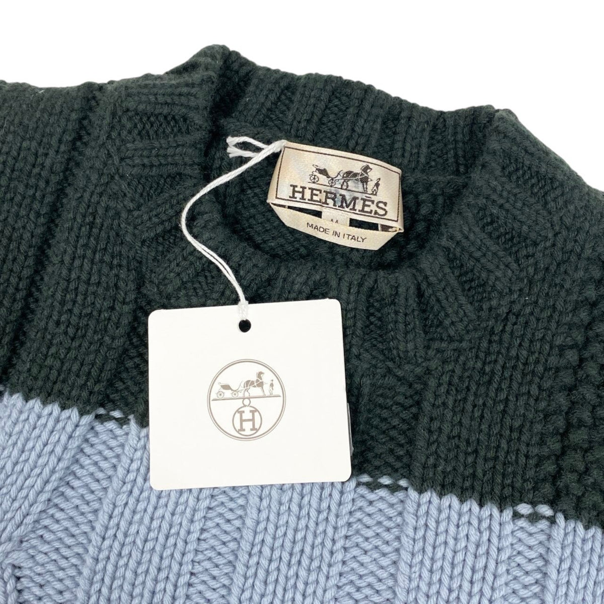 59i15 《未使用品》 HERMES エルメス 22AW ケーブル編み ニット セーター トップス M グリーン ブルー ウールカシミヤ メンズu02t
