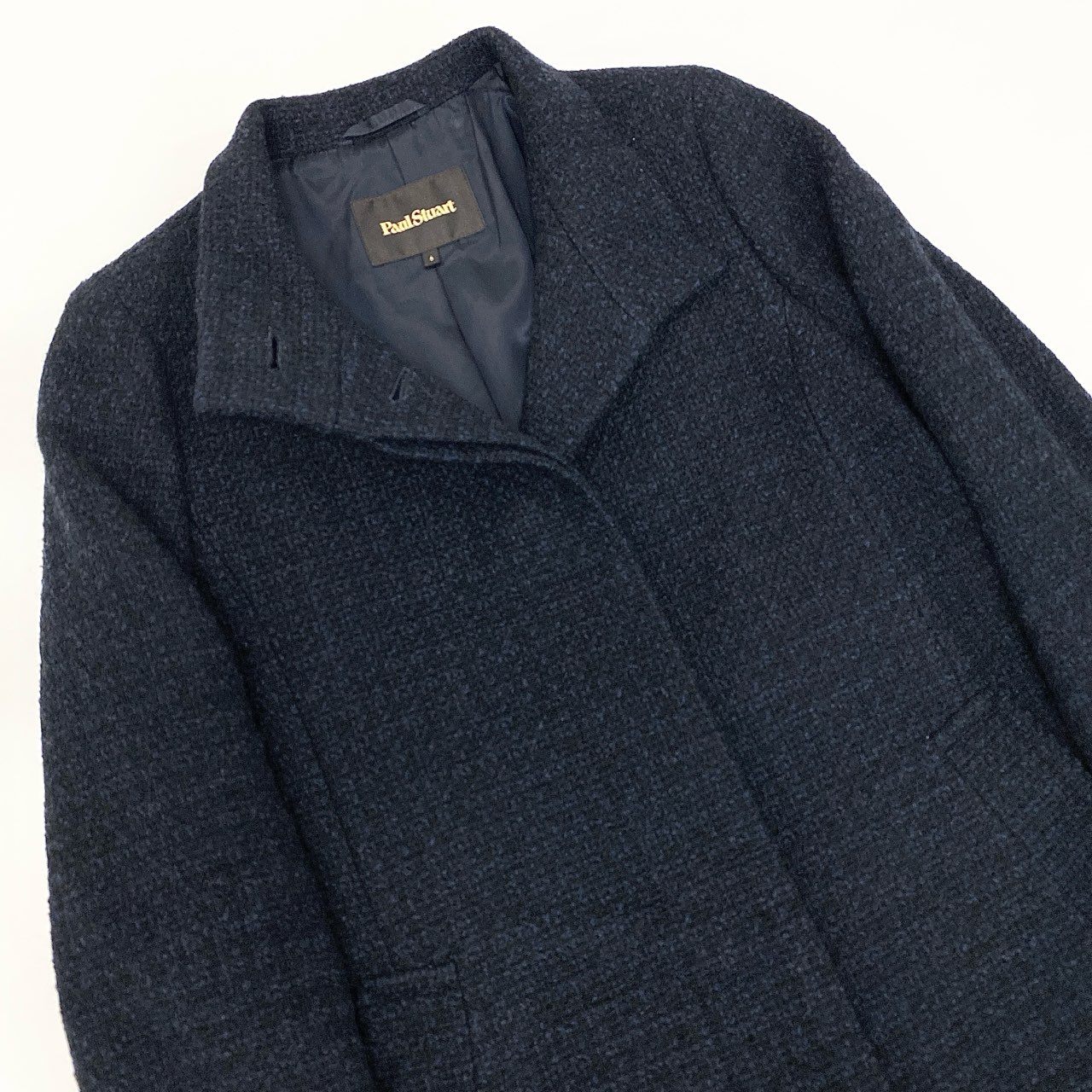 36k28 Paul Stuart ポールスチュアート スタンドカラーコート ツイードコート ロング ウールブレンド レディース 女性用 6 ネイビー ブラックu02t