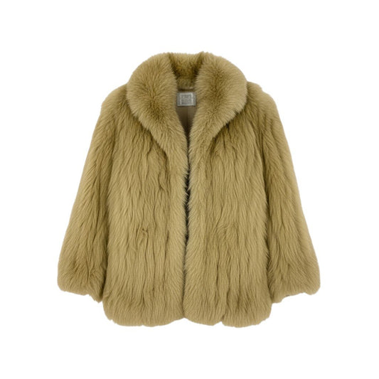 25L5 SAGA FOX サガフォックス 銀サガ フォックスファー コート サイズF ベージュ 最高級本毛皮 FUR COAT 裏地刺繍t18r