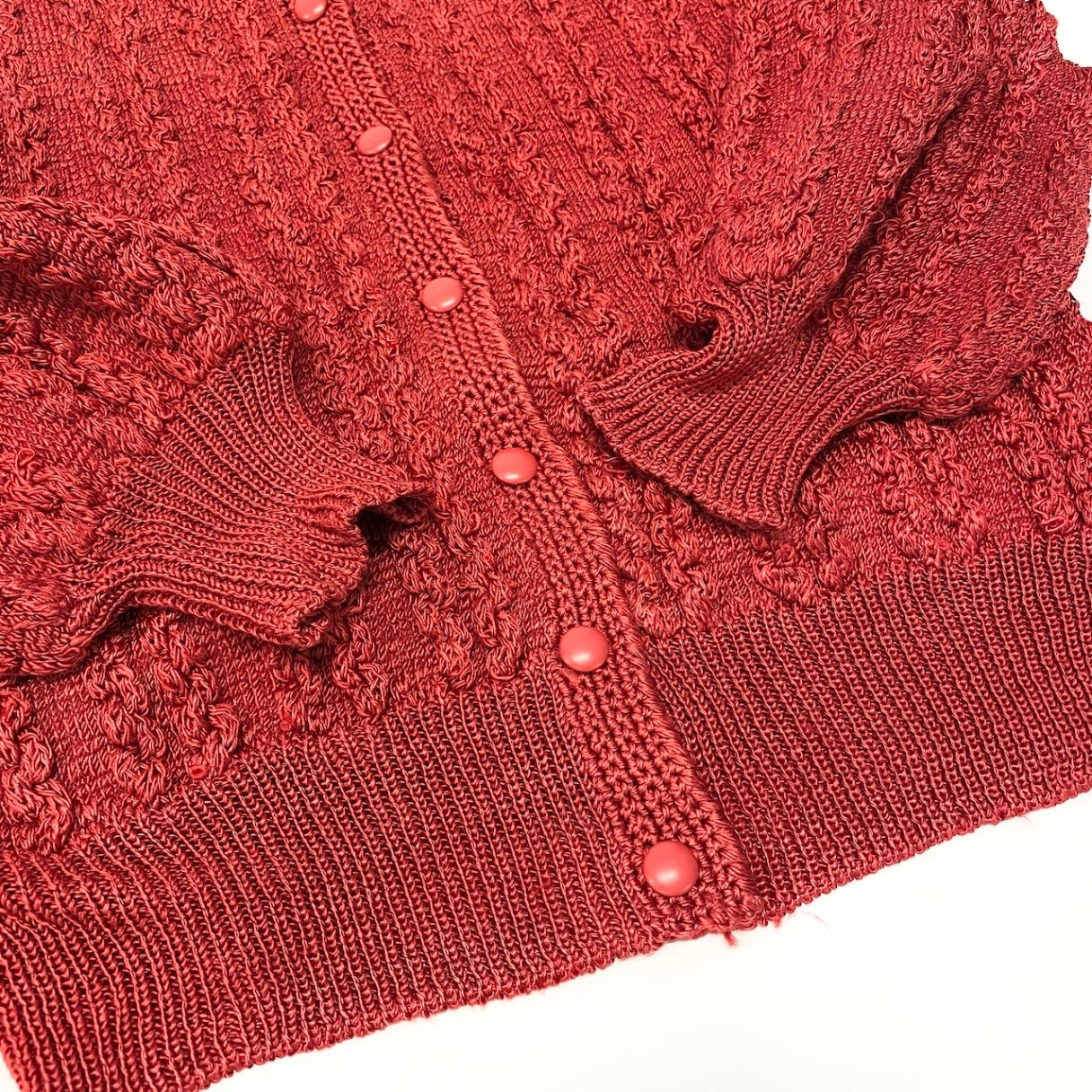 31c16 Christian Dior クリスチャンディオール ロングスリーブカーディガン パフスリーブ バルーンスリーブ Mサイズ レッド コットン100％ レディース 女性用o07t