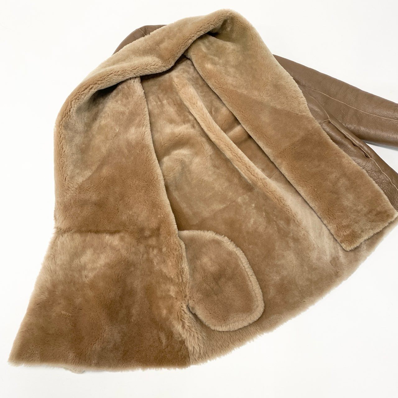 80a14《美品》 H BRAND エイチブランド ロンハーマン取扱 HARLEY ムートンコート レザーコート アウター xs ブラウン系 ムートン レディースu02t