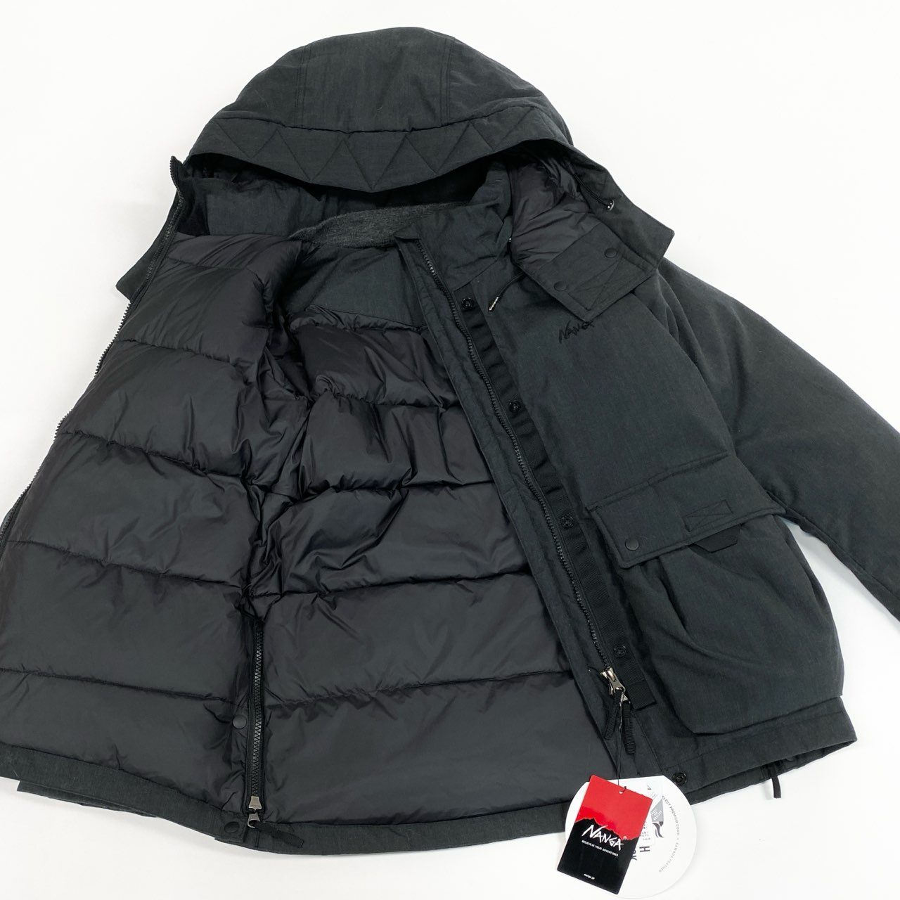 23a27【未使用タグ付】 NANGA ナンガ HINOC DOWN JACKET W ヒノック ダウンジャケット ウィメンズ フード取り外し可 2way アウトドア キャンプ レディース サイズＳ チャコールu02t