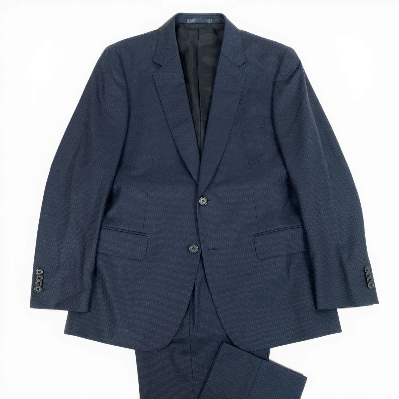 66a14【美品】 Paul Smith ポールスミス セットアップスーツ シングルスーツ 総柄 2B ウール混 日本製 メンズ 紳士服 M2 ネイビーo07t