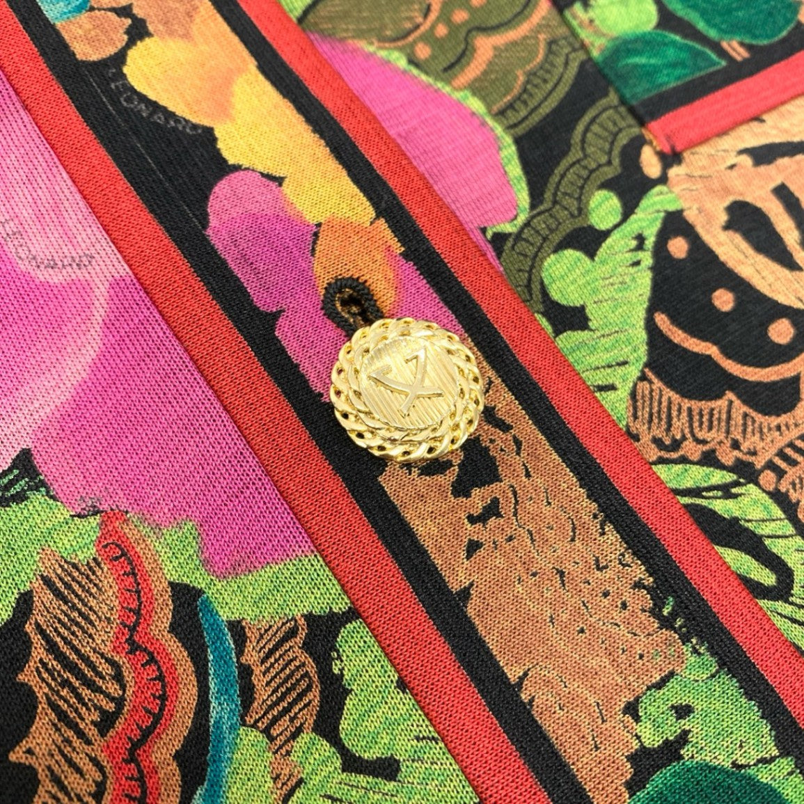 58k22 LEONARD FASHION レオナール ノーカラージャケット ロングジャケット 美しい花柄プリント 金ボタン シルクウール レディース 女性用 9AR マルチカラーu02t