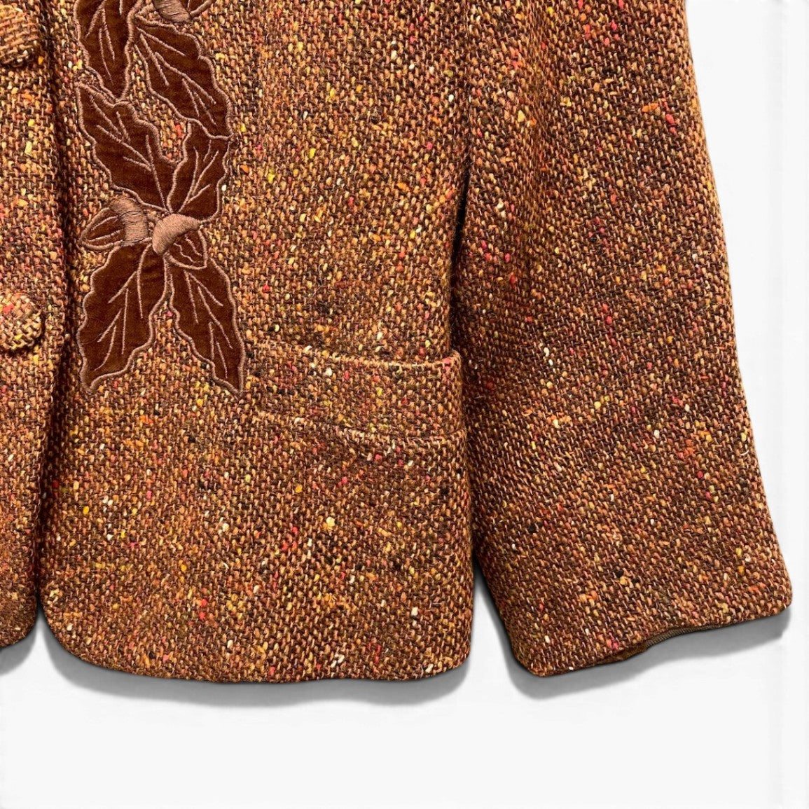 3g2 LOEWE ロエベ ノーカラー ツイードジャケット 刺繍デザイン サイズ42 ブラウン レディース 女性用u02t