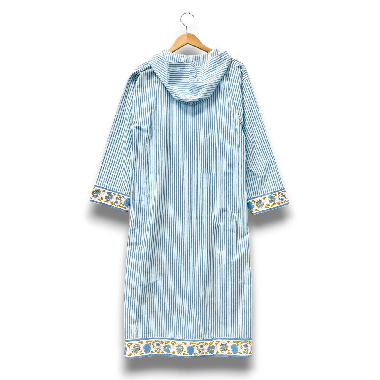 75b26 Ron Herman×SZ Blockprints ロンハーマン SZブロックプリント フーディーロングスリーブワンピース ロングワンピース ストライプ 3510300579 Sサイズ ホワイト ブルー コットン100％ レディース 女性用u02t