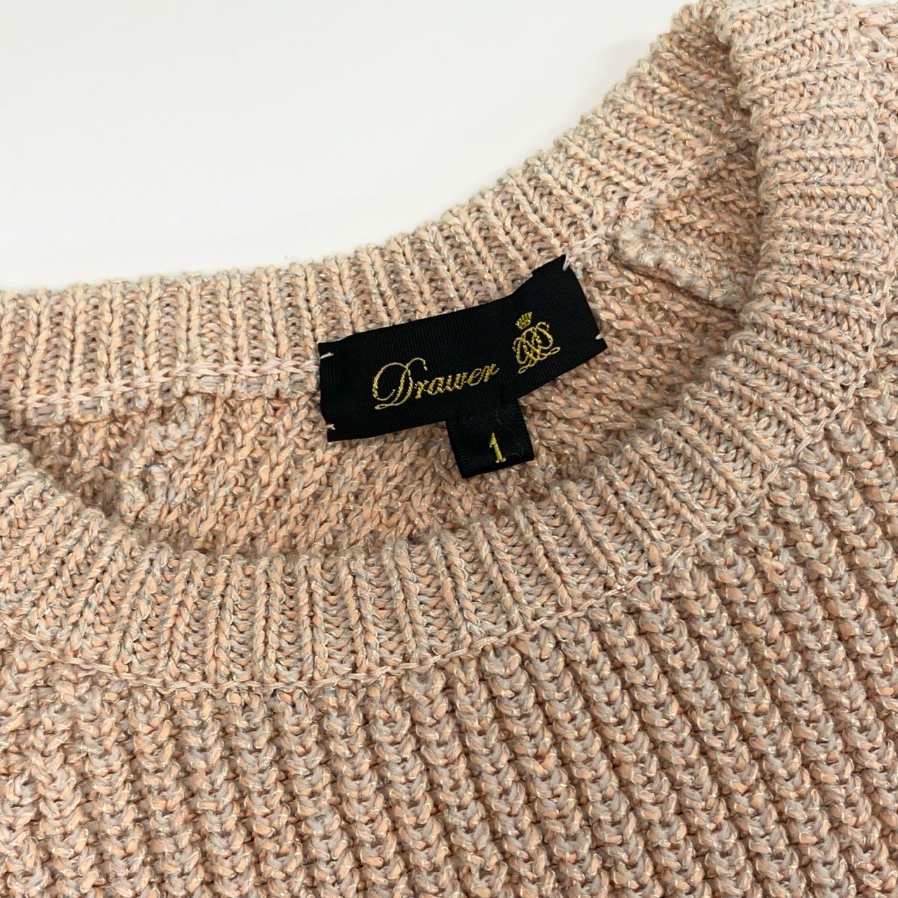1j27《美品》Drawer ドゥロワー クルーネックプルオーバーニット 7G畦編み ニットセーター 6513-105-0979 1サイズ ピンクベージュ レディースu02t