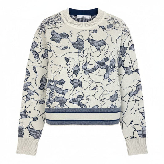 Ef6 Christian Dior クリスチャンディオール AROUND THE WORLD KNIT カシミヤ混 ニットセーター 刺繍 044S50AM007 サイズ40 ネイビー ホワイト レディースk02i