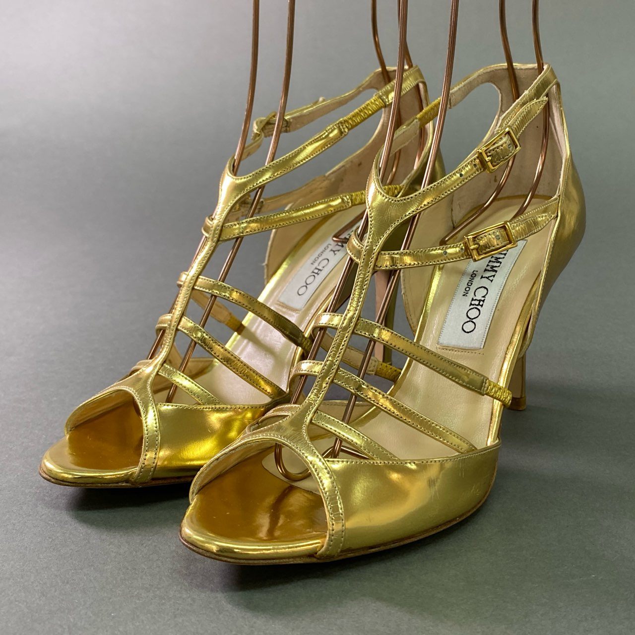 2j28 JIMMY CHOO ジミーチュウ ダブルストラップ グラディエーターサンダル 35 GOLD ゴールド パンプス シューズ イタリア製