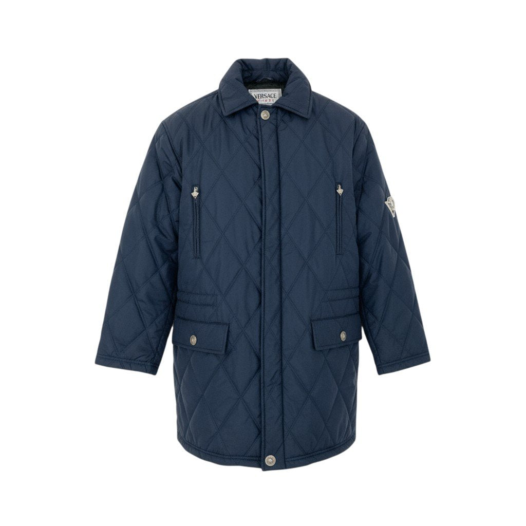 17k9 VERSACE ヴェルサーチ  イタリア製 メデューサボタン キルティング 中綿コート ジャケット 50 Lサイズ相当 ネイビー メンズo07t