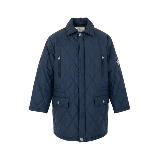17k9 VERSACE ヴェルサーチ  イタリア製 メデューサボタン キルティング 中綿コート ジャケット 50 Lサイズ相当 ネイビー メンズo07t