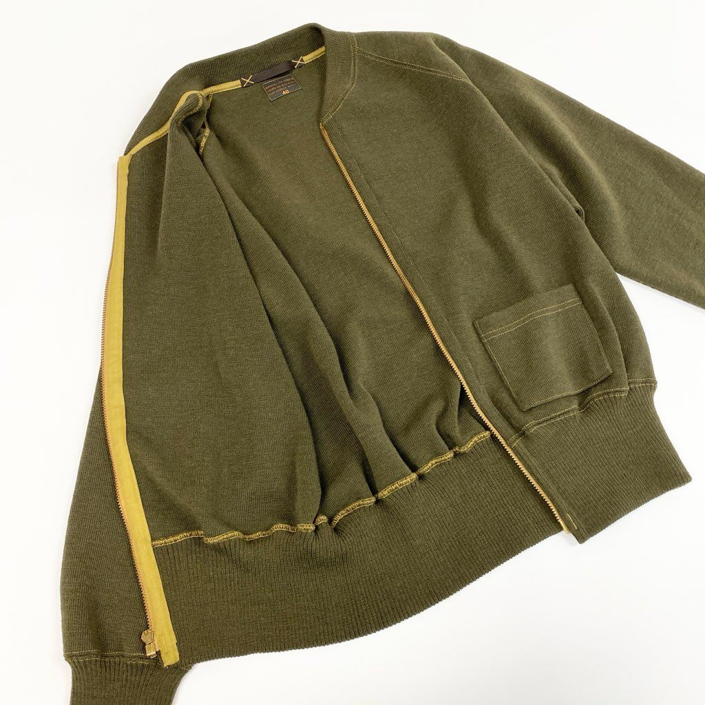 34l24【美品】 BUZZ RICKSON`S バズリクソンズ ニットブルゾン フライトジャケット  ウールニット製の袖付き BR90259 Type C-2 40 オリーブ ウール100％ メンズ 紳士服o07t