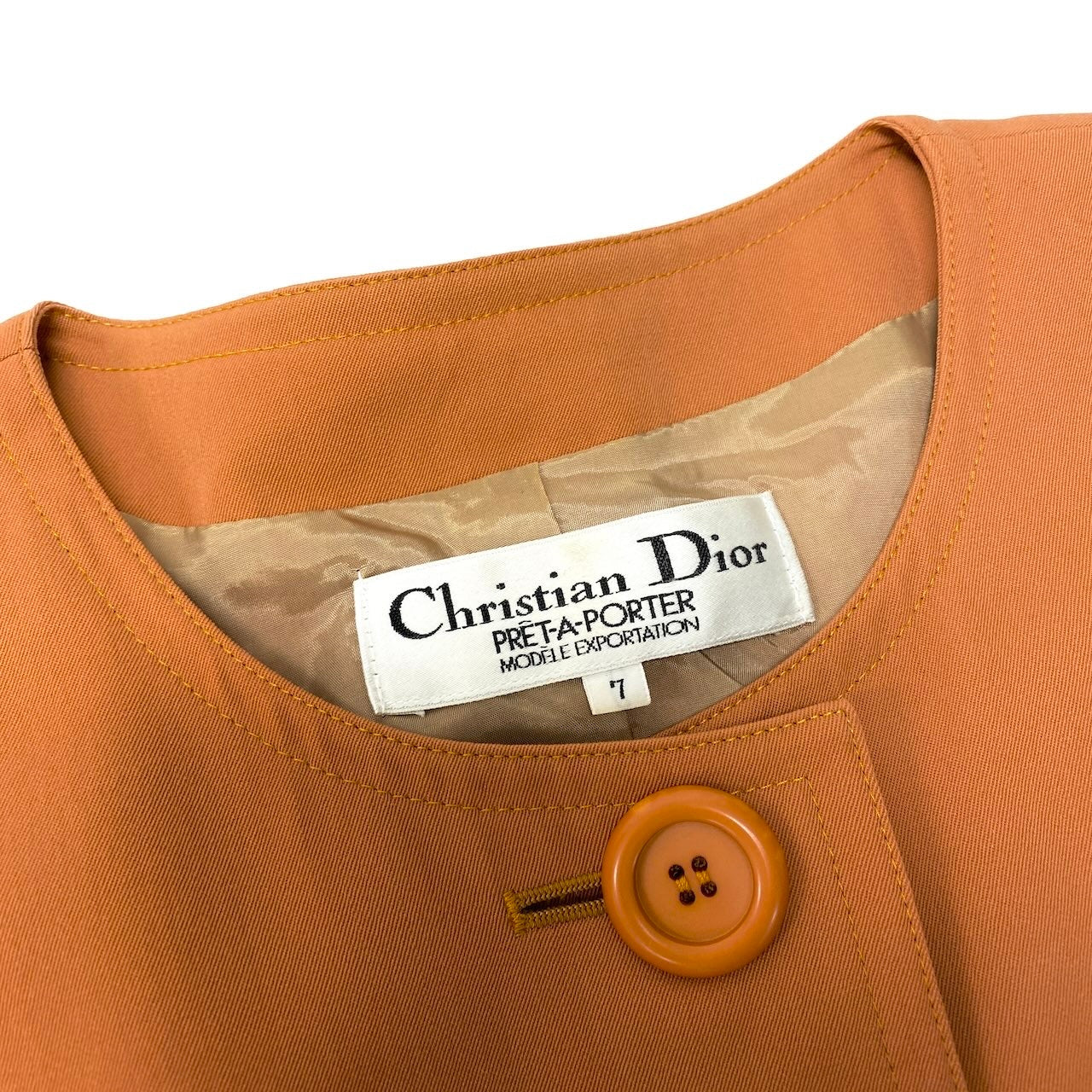 5d10 Christian Dior クリスチャンディオール ノーカラージャケット ウールジャケット アウター 7サイズ オレンジ ウール100％ レディース 女性用o07t