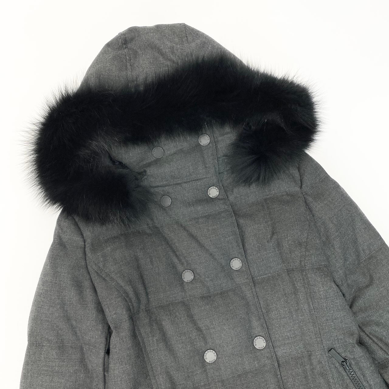 22e7 BURBERRY GOLF バーバリーゴルフ ゴルフウェア ダウンジャケット アウター フォックスファー E6F65-491-08 サイズ1 グレー レディース女性服u02t