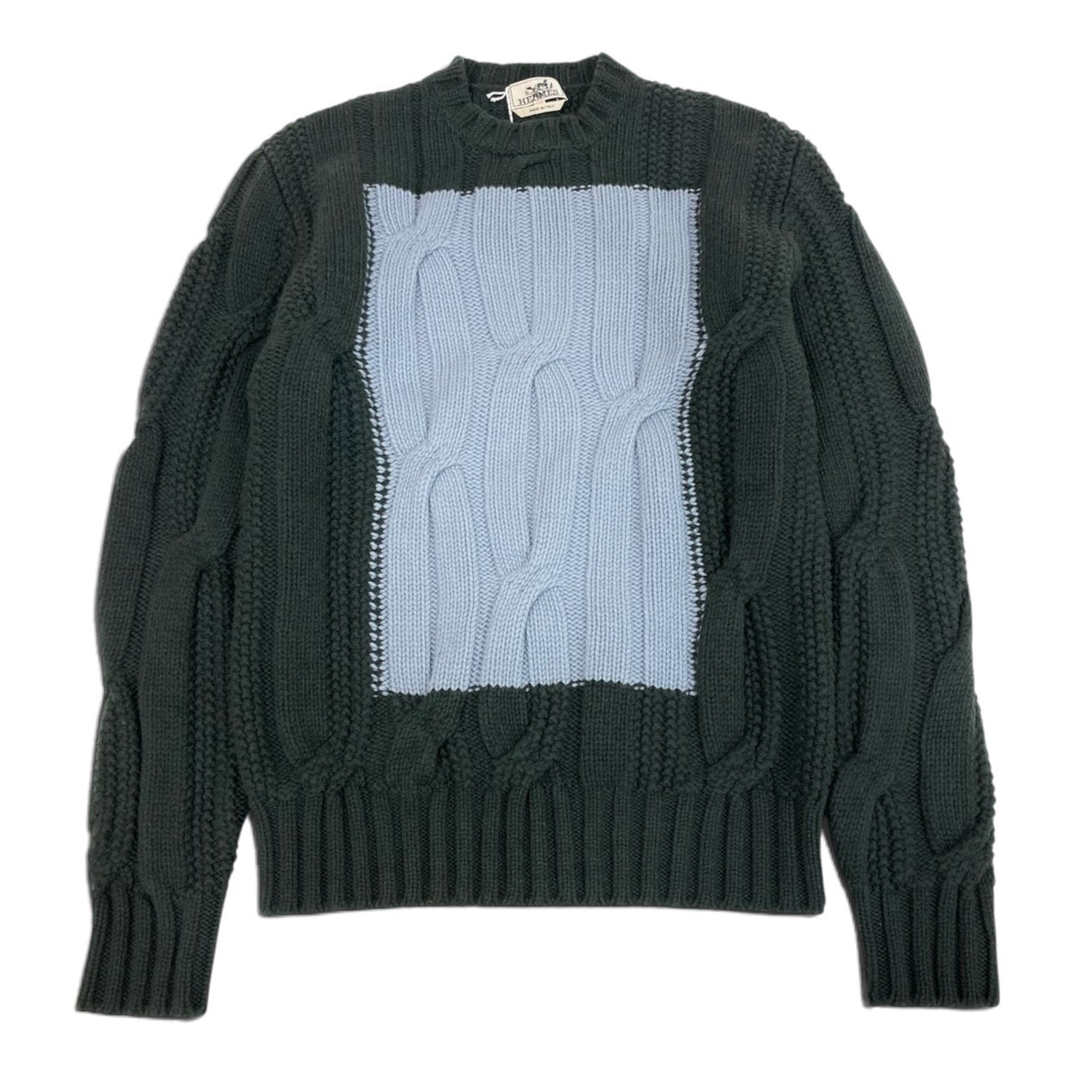 59i15 《未使用品》 HERMES エルメス 22AW ケーブル編み ニット セーター トップス M グリーン ブルー ウールカシミヤ メンズu02t