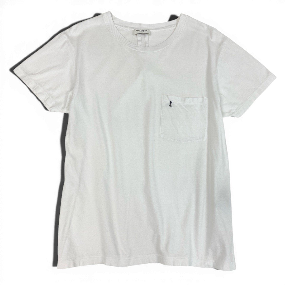 If29 SAINTLAURENT PARIS サンローラン ホワイトTシャツ 半袖カットソー ブランドロゴ刺繍 コットンシャツ メンズ 男性用 XS ホワイト コットン100％u02t